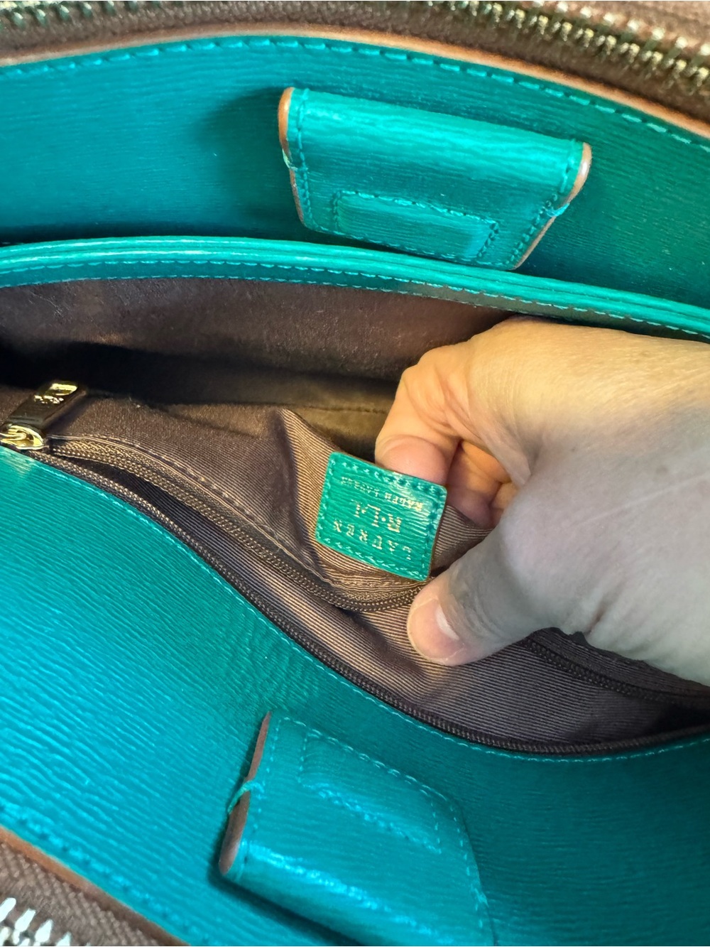 Lauren Ralph Lauren Green Leather Dome Satchel Crossbody Bag - Picture 8 of 13